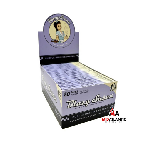 Blazy Susan Purple Rolling Papers Display of 50 Booklets (Assorted Sizes) *Sold As Singles* - 1 1/4