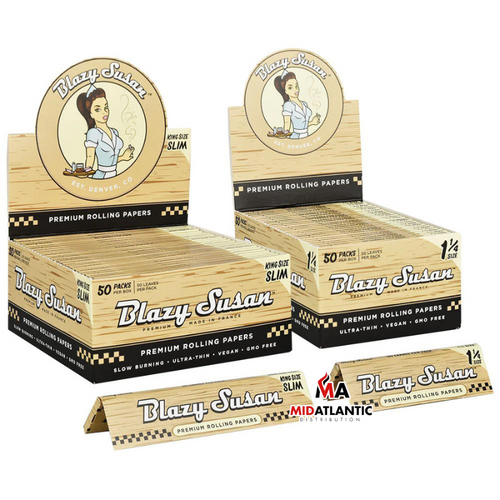 Blazy Susan Unbleached Rolling Papers Display of 50 Booklets (Assorted Sizes) *Sold As Singles*
