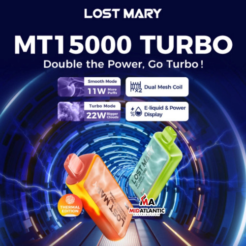 Lost Mary MT15000 Turbo 15k Puffs 50mg 16mL Disposables *Display of 5*
Lost Mary MT15000 Turbo 15k Puffs 50mg 16mL Disposables *Display of 5*