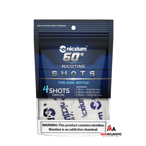 Nicxium 3mg Nicotine Additive Shots *Pack of 4* - Blue 60's (For 60mLs) Nicxium 3mg Nicotine Additive Shots *Pack of 4* - Blue 60's (For 60mLs)