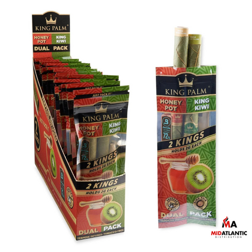 King Palm Dual Flavored King Size Tubes (2x Tubes Per Pack) Display of 20 - Honey & Kiwi