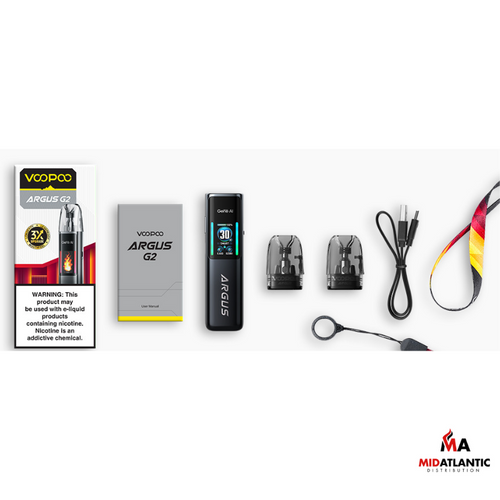 Voopoo Argus G2 Pod System Kit w/ 2 x 3mL Refillable Argus Top Fill Pods - Package List Voopoo Argus G2 Pod System Kit w/ 2 x 3mL Refillable Argus Top Fill Pods - Package List