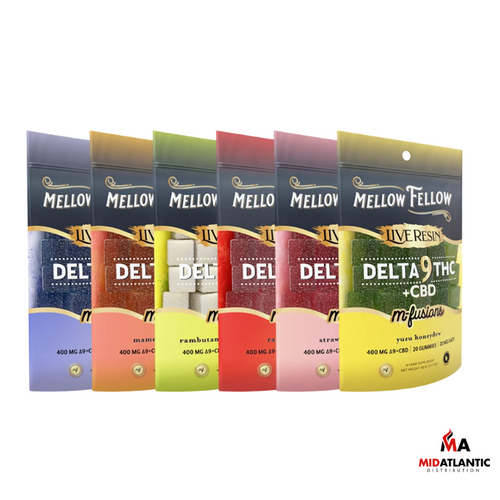 Mellow Fellow M-Fusion D9 + CBD LR Blend 400mg Gummies (20 Gummies Per Pack) *Display of 5*