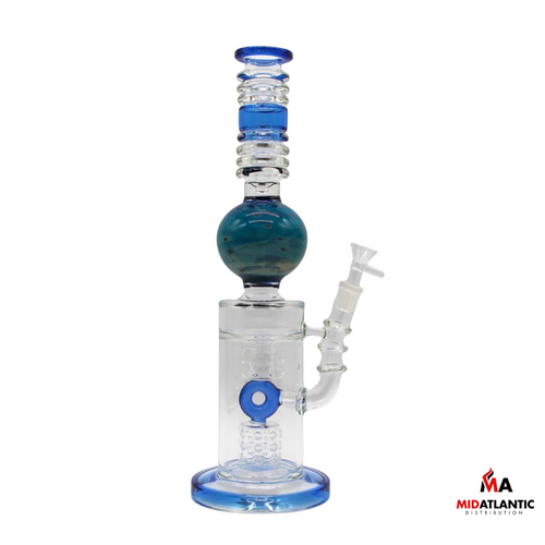 16in Ribbed Neck Earthly Globe 1078g Glass Waterpipe w/ Loop Showerhead Perc [DYW-03] - Light Blue