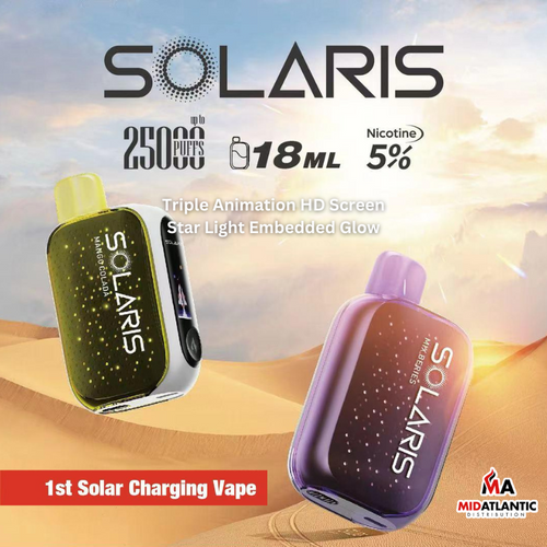 Solaris 25k Puffs 50mg Solar Charging 18mL Disposables - 1st Solar Charging Vape Solaris 25k Puffs 50mg Solar Charging 18mL Disposables - 1st Solar Charging Vape