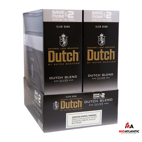 Dutch Master Cigarillos (Pre-Priced $1.29 Pouches / 2 Cigarillos Per Pouch) *Display of 30* [NC ONLY] - Dutch Blend (Silver)