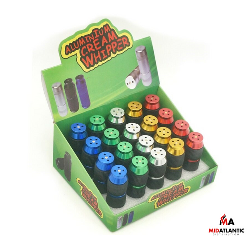 Aluminum Cream Whipper (20mm / Assorted Colors) Display of 20