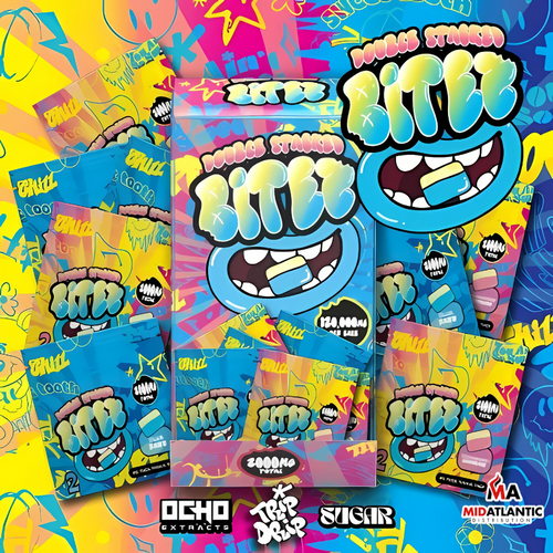 Bites Double Stacked THCA + D9 Blend 120,000mg Gummies (2 x 1000mg Gummies Per Pack) Dispenser Display of 60