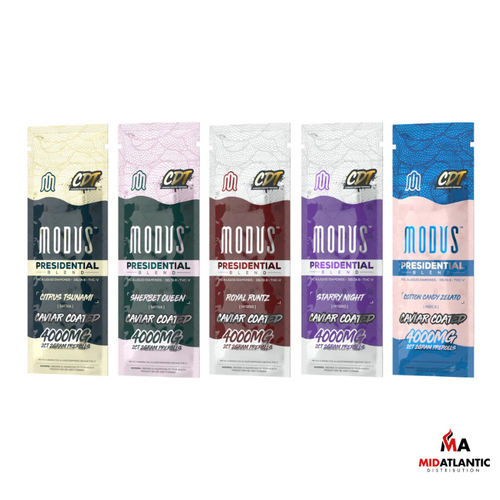 Modus Presidential THCA + CDT Blend Caviar Coated 2g Pre-Rolls (2 Pre-Rolls Per Pouch) Display of 10