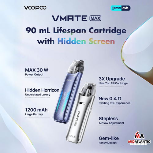 Voopoo Vmate MAX 1200mAh Pod System Kit w/ 2x Refillable 3mL Vmate Top Fill Pods *Pack of 2* Voopoo Vmate MAX 1200mAh Pod System Kit w/ 2x Refillable 3mL Vmate Top Fill Pods *Pack of 2*
