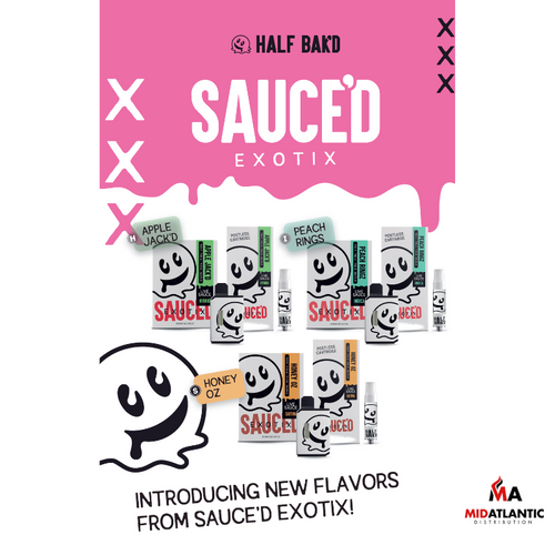 Half Bak'd SAUCE'D THCP + THCA Live Resin Postless 2g Cartridges *Display of 5*