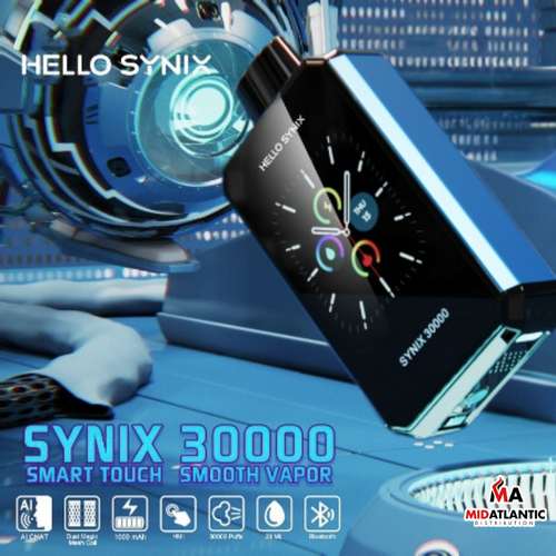 Hello Synix 30k Puffs 50mg 28mL Disposables w/ Smart Touch & Bluetooth Connect *Display of 5*