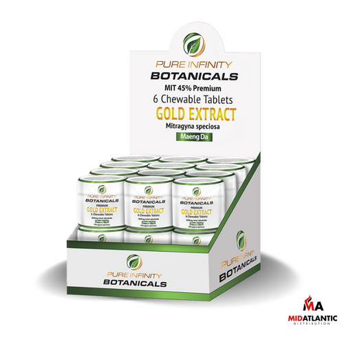Pure Infinity Botanicals Gold 45 Chewable 45mg Kratom Tablets (6 Tablets Per Jar) *Display of 18 Jars*