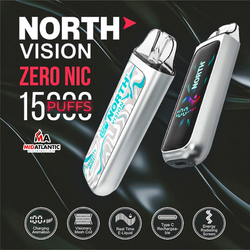 North Vision 15K Puffs 0mg (Zero Nic) 15mL Disposables w/ Energy Radiating Screen *Display of 5* North Vision 15K Puffs 0mg (Zero Nic) 15mL Disposables w/ Energy Radiating Screen *Display of 5*