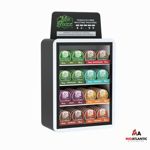 Nic Buzz Nicotine Pouches Counter Display *Fully Stocked w/ 5 Cans Each Mg & Flavor*