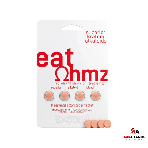 Ohmz Eat-Ohms Inverted Edition 100mg Red-OH + 11-OH + 7-Hydroxy Kratom Tablets (4 Tablets Per Pack) *Display of 6 Packs*