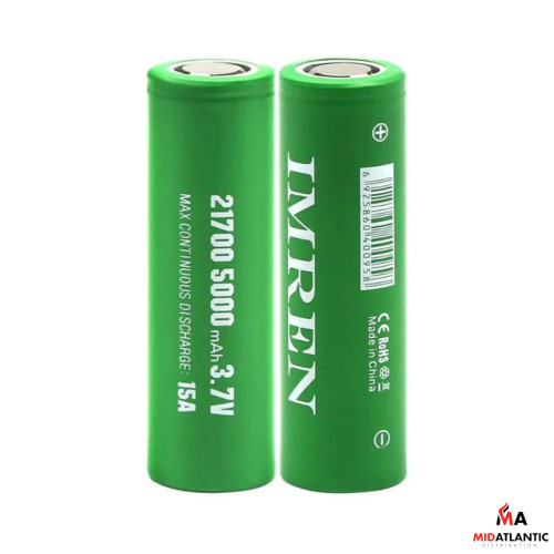  IMREN Green IMR 3.7v 15A 5000mAh 21700 Battery *Pack of 2*