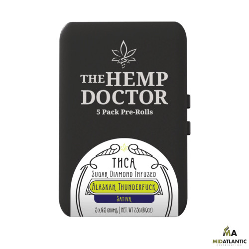 The Hemp Doctor THCA Sugar Diamond Infused .5g Pre-Rolls (5 Pre-Rolls Per Pack) - Alaskan ThunderFuck (Sativa)
