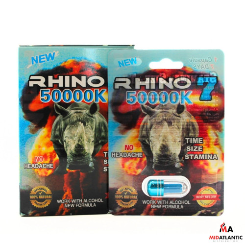 RHINO 7 50000k Male Enhancement Capsules (1 Capsule Per Pack) *Display of 24*