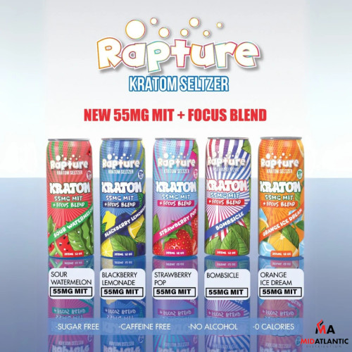Earth Kratom Rapture + Focus Blend 55mg MIT Kratom Seltzer 12oz Beverages *Sold As Singles*