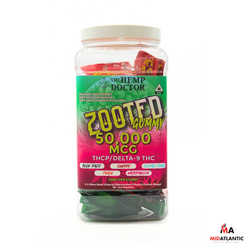 The Hemp Doctor Zooted 50000mcg THCP + D9 Blend Gummies (2x 25mg Gummies Per Pack) *30ct Jar*