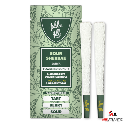 Hidden Hills Powdered Donutz THCA Diamond Pave Coated Hashhole 2g Pre-Rolls (2 Pre-Rolls Per Pack) *Display of 10*