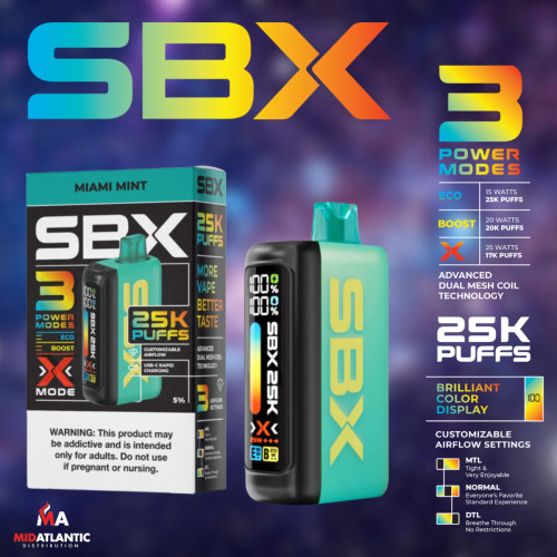SBX 25k Puff 50mg Metatine 20mL Disposables *Display of 5* SBX 25k Puff 50mg Metatine 20mL Disposables *Display of 5*