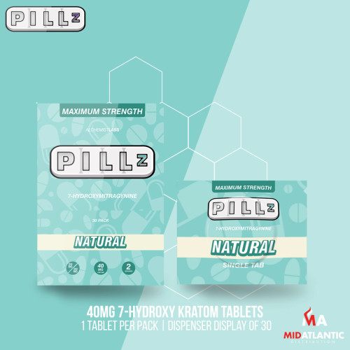 PILLz 40mg 7-Hydroxy Kratom Tablets (1 Tablet Per Pack) *Dispenser Display of 30*