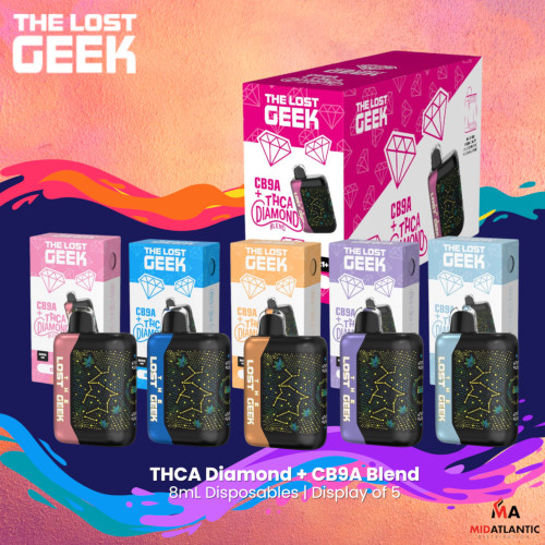 The Lost Geek THCA Diamond + CB9A Blend 8mL Disposables Display of 5