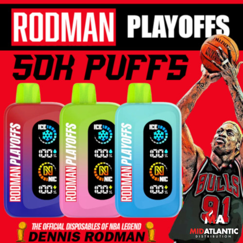 Rodman Playoffs 50K Puffs 50mg 20mL Disposables w/ Nic & Ice Controls *Display of 5* Rodman Playoffs 50K Puffs 50mg 20mL Disposables w/ Nic & Ice Controls *Display of 5*