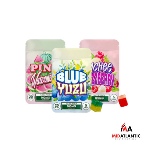 Hidden Hills Pack A Punch 2x Flavor THCP Blend 100mg Gummies (5 Gummies Per Pack) *Display of 10*