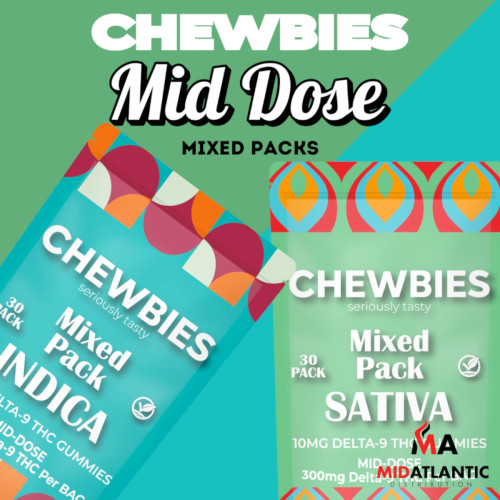 Chewbies Mid Dose 10mg D9 Gummies (1 Gummy Per Pack) *40ct Jar*
