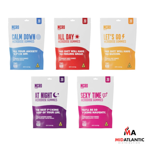 MCRO Edibles D9 Gummies (Assorted D9 Blends / 10 Gummies Per Pack) *Display of 6*