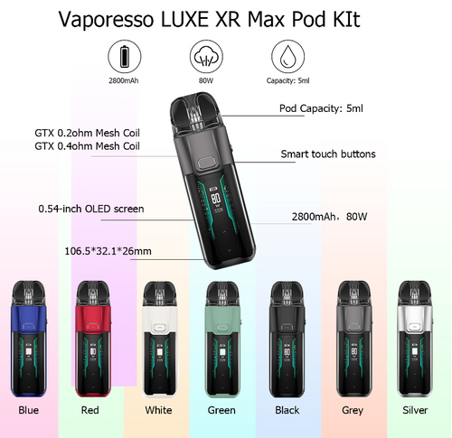 Vaporesso Luxe XR Max 2800mAh Pod System Kit w/ 2 Refillable 5mL Pods - Mid  Atlantic Distribution