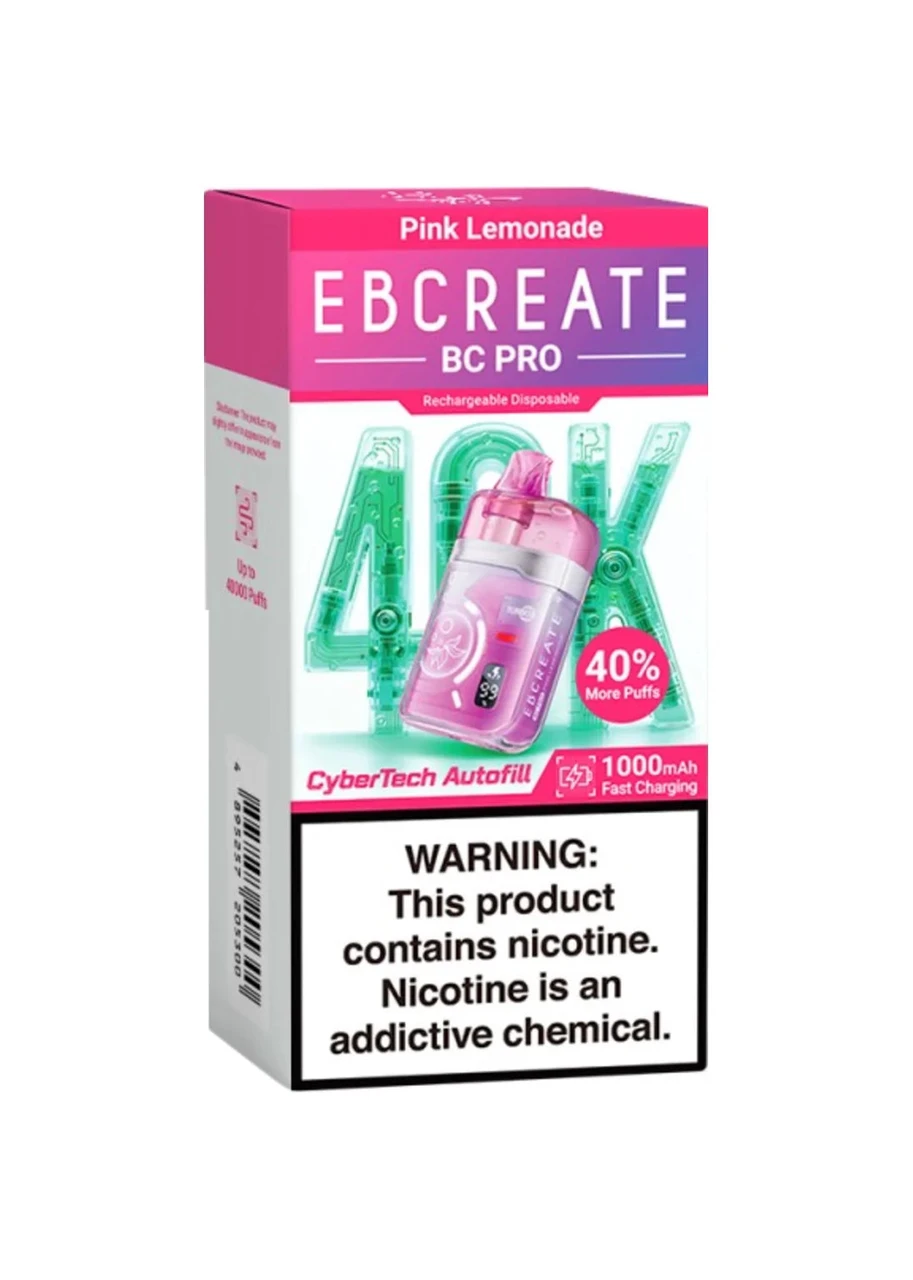 ebcreate bc pro 40k disposable vape EB Create Pink Lemonade Choose Flavor:Apple Peach Sour ICE Berry Watermelon Vuse Intense cbd_content_max--6.000000
