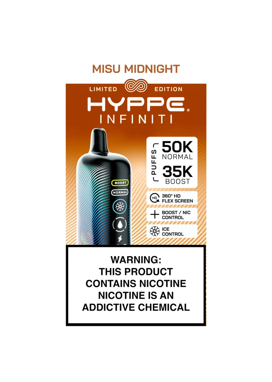 hyppe infiniti 50k puffs disposable vape Misu Midnight Type:0.4ohm Mesh Coil Pods - 2 pack Battery_750mAh Discover the Magic of