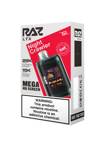 night crawler raz vape LTX 25K Flavors:Dark sparkle (jun 2026 exp) Blue Raz Ice Classic NEMA rated