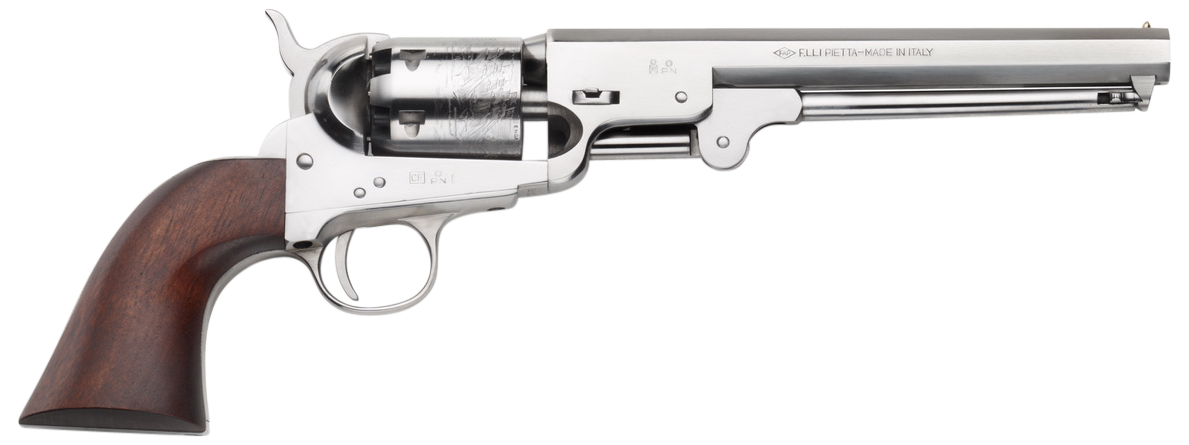 Pietta PF51OS36712 1851 Navy Yank 36 Cal 6 Shot 7.50" Octagonal Barrel, Old Silver Polished Steel Frame, Triggerguard & Backstrap, Walnut Grip