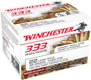 Winchester Ammo 22LR333HP USA22 LR 36 gr Copper Plated Hollow Point (CPHP) 333 Bx/10 Cs (Bulk)