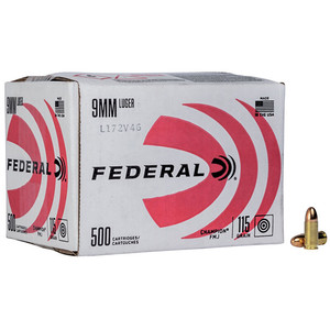 Federal Ammunition 9mm Luger 115 Grain Full Metal Jacket Box of 500 Bulk Federal Ammunition 9mm Luger 115 Grain Full Metal Jacket Box of 500 Bulk