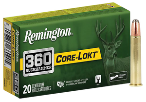 Remington Core-Lokt Ammunition 360 Buckhammer 180 Grain Jacketed Soft Point 20RD Remington Core-Lokt Ammunition 360 Buckhammer 180 Grain Jacketed Soft Point 20RD