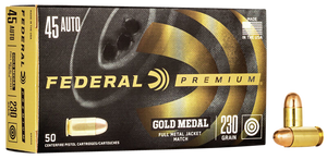 Federal Premium Gold Medal Match Ammunition 45 ACP 230 Grain Full Metal Jacket Box of 50 Federal Premium Gold Medal Match Ammunition 45 ACP 230 Grain Full Metal Jacket Box of 50