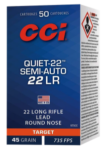 CCI 975CC Quiet-22 Target 22 LR 45 gr Lead Round Nose (LRN) 50 Per Box/ 100 Cs CCI 975CC Quiet-22 Target 22 LR 45 gr Lead Round Nose (LRN) 50 Per Box/ 100 Cs