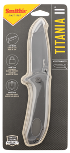 Smiths Products 51010 Titania II 3.50" Folding Drop Point Plain Satin Titanium Coated Stainless Steel Blade/Stainless Steel Handle Includes Pocket Clip Smiths Products 51010 Titania II 3.50" Folding Drop Point Plain Satin Titanium Coated Stainless Steel Blade/Stainless Steel Handle Includes Pocket Clip