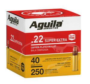 Aguila 1B221100 Super Extra Rimfire 22 LR 40 gr Copper-Plated Solid Point 250 Per Box/ 8 Cs Aguila 1B221100 Super Extra Rimfire 22 LR 40 gr Copper-Plated Solid Point 250 Per Box/ 8 Cs