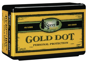 Speer Gold Dot Bullets 40 S&W, 10mm Auto (400 Diameter) 165 Grain Bonded Jacketed Hollow Point Box of 100 Speer Gold Dot Bullets 40 S&W, 10mm Auto (400 Diameter) 165 Grain Bonded Jacketed Hollow Point Box of 100
