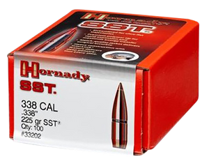 Hornady SST Bullets 338 Caliber (338 Diameter) 225 Grain InterLock Polymer Tip Spitzer Boat Tail Box of 100 Hornady SST Bullets 338 Caliber (338 Diameter) 225 Grain InterLock Polymer Tip Spitzer Boat Tail Box of 100