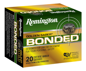 Remington Ammunition 29363 Golden Saber Bonded Defense 40 S&W 165 gr Bonded Brass Jacketed Hollow Point (BBJHP) 20rd Bx Remington Ammunition 29363 Golden Saber Bonded Defense 40 S&W 165 gr Bonded Brass Jacketed Hollow Point (BBJHP) 20rd Bx