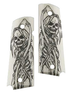 Hogue 45029 Scrimshaw GripAbmi-Cut Ivory with Full Body Grim Reaper Polymer for 1911 Government Hogue 45029 Scrimshaw GripAbmi-Cut Ivory with Full Body Grim Reaper Polymer for 1911 Government