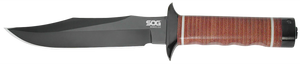 S.O.G SOGS1TL Bowie 2.0 6.40" Fixed Plain Clip Point Black Hardcased TiNi Full Tang AUS8 SS Blade/ Brown Stacked Leather Washers w/Cross Guard Handle S.O.G SOGS1TL Bowie 2.0 6.40" Fixed Plain Clip Point Black Hardcased TiNi Full Tang AUS8 SS Blade/ Brown Stacked Leather Washers w/Cross Guard Handle